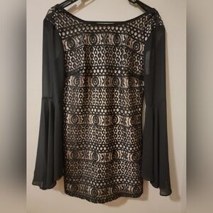 Ark & Co Black and Cream Lace Long Sleeve Dress